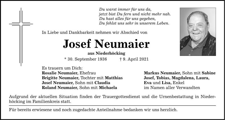 Traueranzeige Josef Neumaier