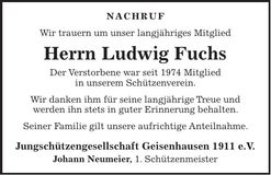 Traueranzeige Ludwig Fuchs