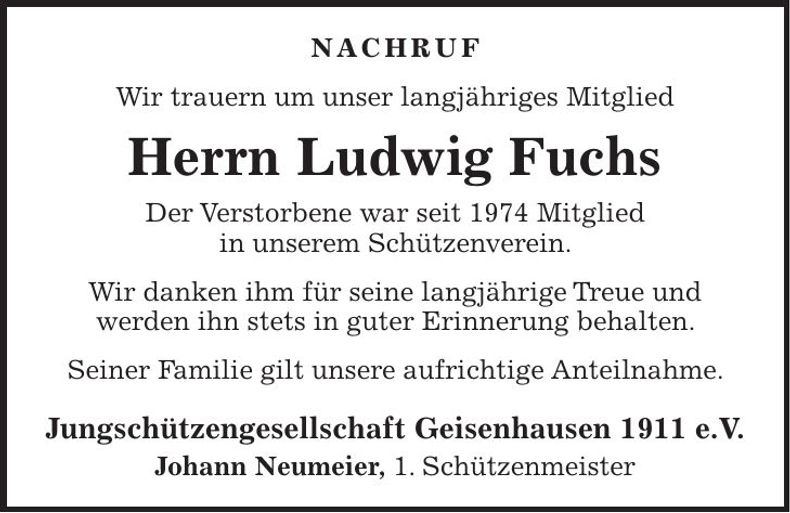 Traueranzeige Ludwig Fuchs