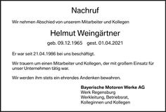 Traueranzeige Helmut Weingärtner