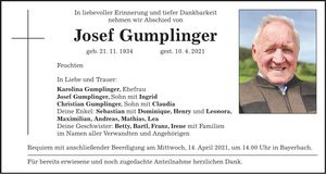 Traueranzeige Josef Gumplinger