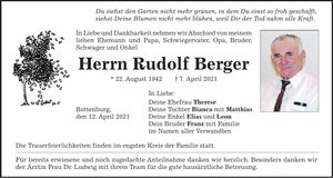 Traueranzeige Rudolf Berger