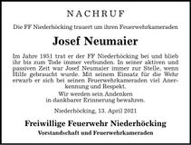 Traueranzeige Josef Neumaier
