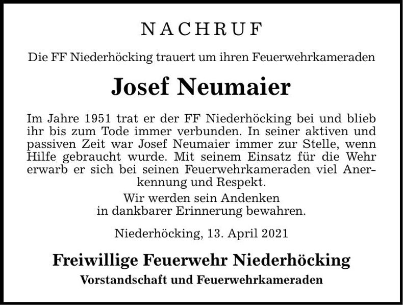 Traueranzeige Josef Neumaier