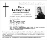 Traueranzeige Ludwig Köppl