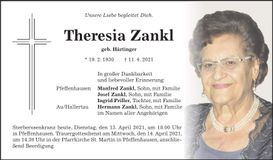 Traueranzeige Theresia Zankl
