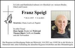 Traueranzeige Franz Speigl