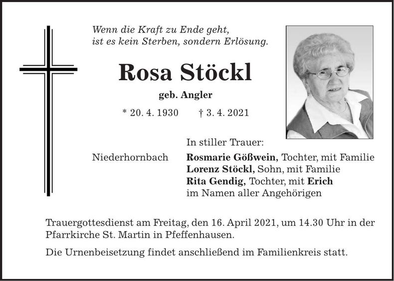 Traueranzeige Rosa Stöckl