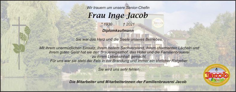 Traueranzeige Inge Jacob