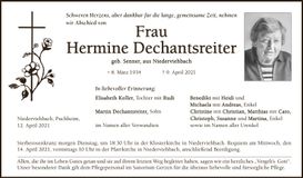Traueranzeige Hermine Dechantsreiter