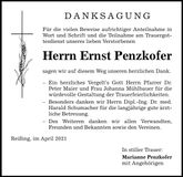 Traueranzeige Ernst Penzkofer