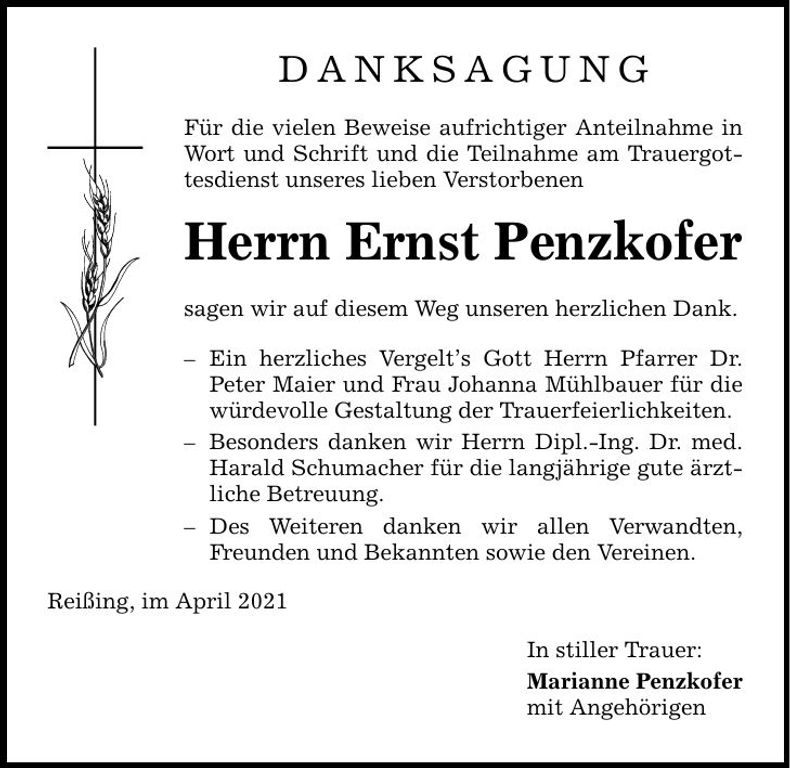 Traueranzeige Ernst Penzkofer