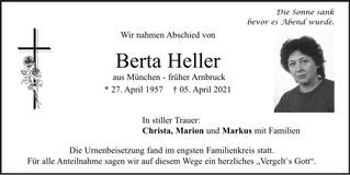 Traueranzeige Berta Heller