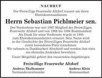 Traueranzeige Sebastian Pichlmeier