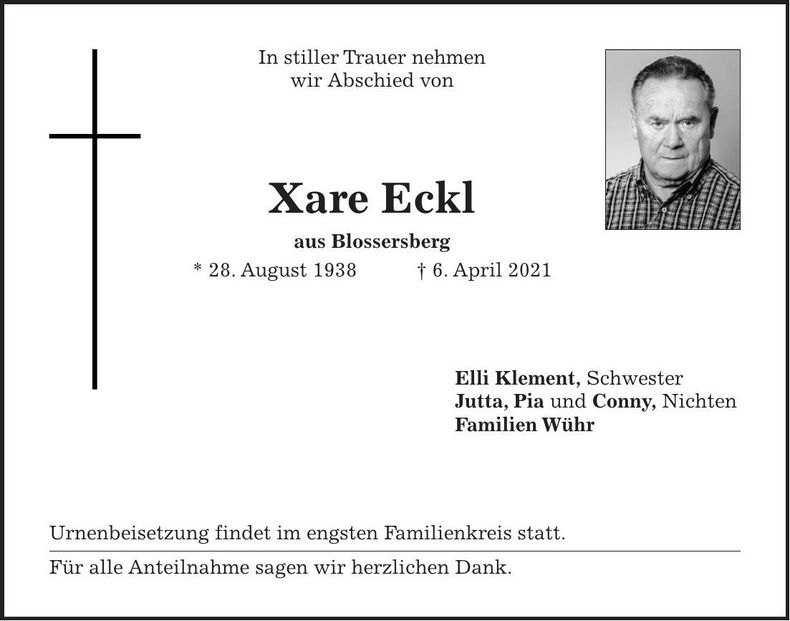 Traueranzeige Xare Eckl