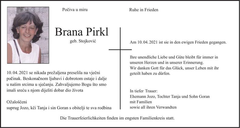 Traueranzeige Brana Pirkl