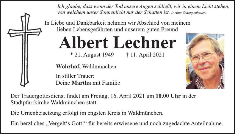 Traueranzeige Albert Lechner