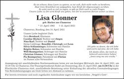 Traueranzeige Lisa Glonner