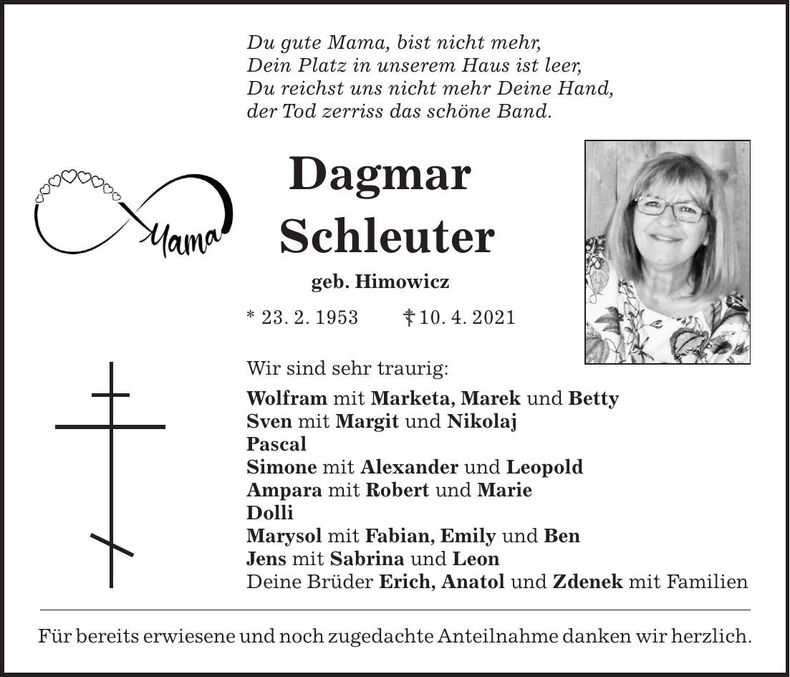 Traueranzeige Dagmar Schleuter