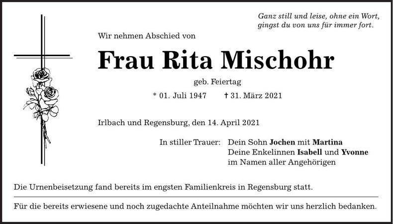 Traueranzeige Rita Mischohr
