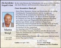 Traueranzeige Martin Weigl