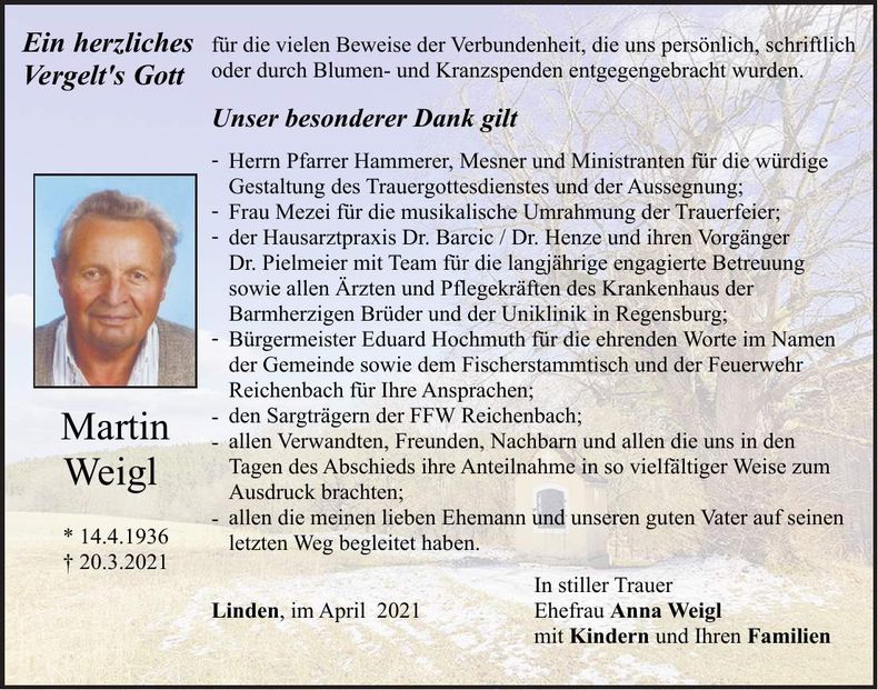 Traueranzeige Martin Weigl