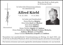 Traueranzeige Alfred Körbl