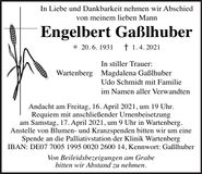 Traueranzeige Engelbert Gaßlhuber