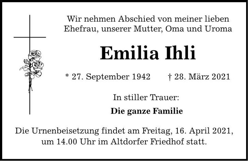 Traueranzeige Emilia Ihli