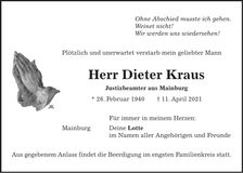 Traueranzeige Dieter Kraus