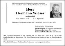 Traueranzeige Hermann Wieser