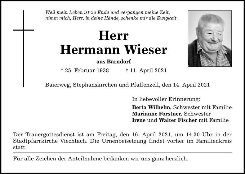 Traueranzeige Hermann Wieser