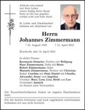 Traueranzeige Johannes Zimmermann