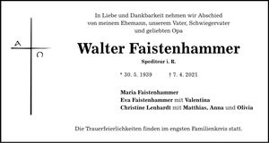 Traueranzeige Walter Faistenhammer
