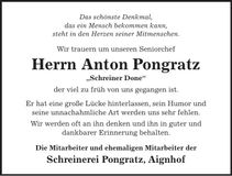 Traueranzeige Anton Pongratz