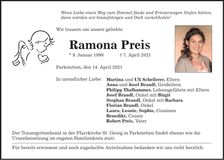 Traueranzeige Ramona Preis