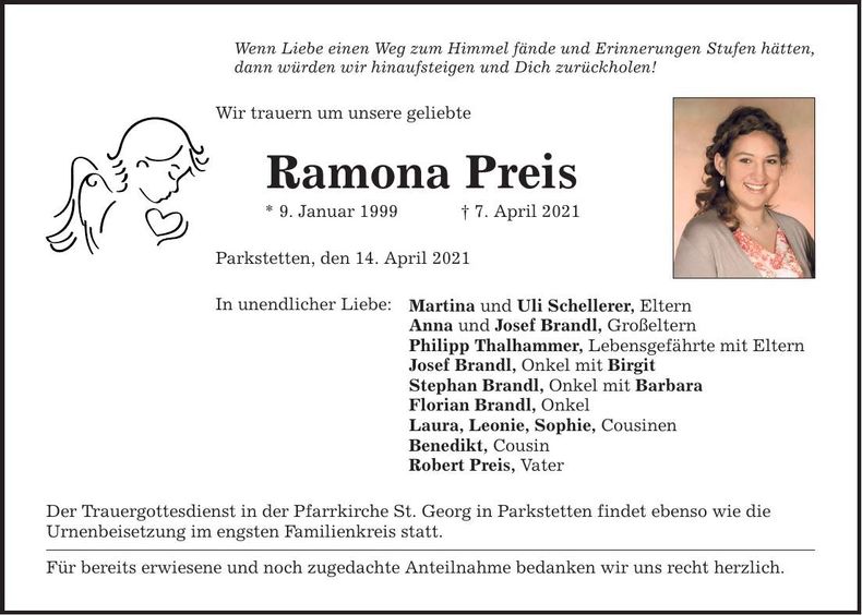 Traueranzeige Ramona Preis
