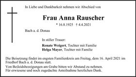 Traueranzeige Anna Rauscher