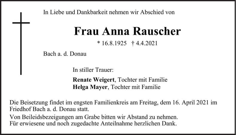 Traueranzeige Anna Rauscher