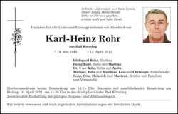 Traueranzeige Karl-Heinz Rohr