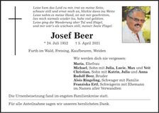 Traueranzeige Josef Beer