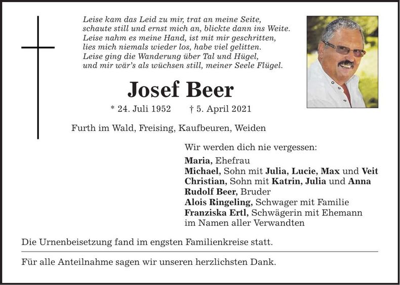 Traueranzeige Josef Beer