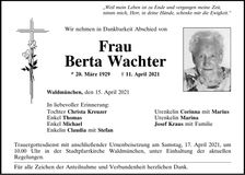 Traueranzeige Berta Wachter