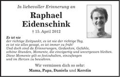Traueranzeige Raphael Eidenschink