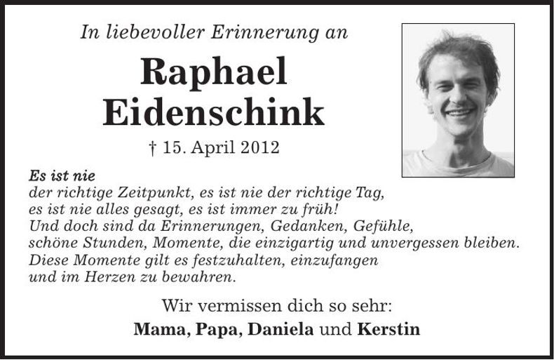 Traueranzeige Raphael Eidenschink