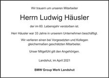 Traueranzeige Ludwig Häusler