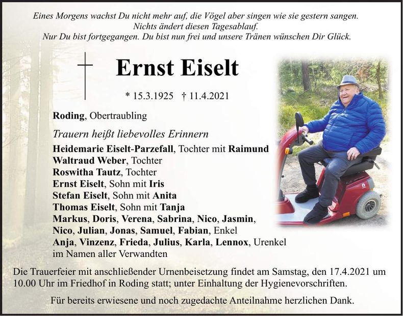 Traueranzeige Ernst Eiselt
