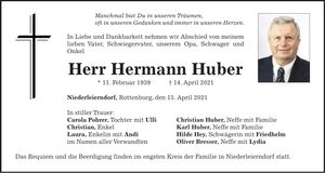 Traueranzeige Hermann Huber