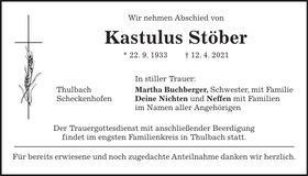 Traueranzeige Kastulus Stöber
