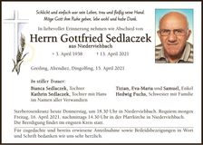 Traueranzeige Gottfried Sedlaczek